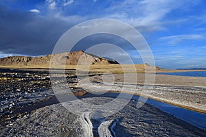 China,Tibet. The store of the lake Teri Tashi Namtso in june under cloudy sky