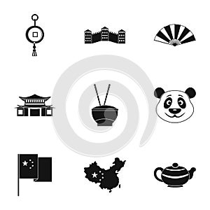 China travel icon set, simple style
