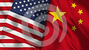 China and Usa Flag - 3D illustration Two Flags