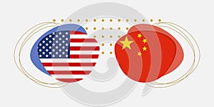 China and USA flags. Chinese and American national symbols with abstract background and geometric shapes.