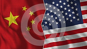 China and Usa Half Flags Together