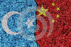 China and Uyghur relations. Uyghur and China flags together