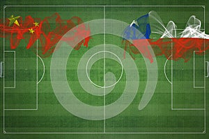 China vs Chile Soccer Match, national colors, national flags, soccer field, football game, Copy space