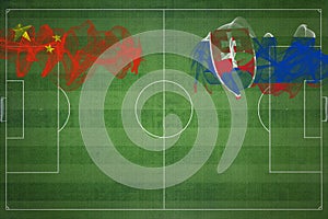 China vs Slovakia Soccer Match, national colors, national flags, soccer field, football game, Copy space