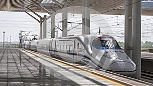 China, Xi`an. The city`s railway station. Xi`an High-speed train