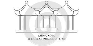 China, Xi'an, The Great Mosque Of Xi'an travel landmark vector illustration