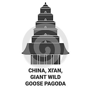 China, Xi'an, Giant Wild Goose Pagoda travel landmark vector illustration