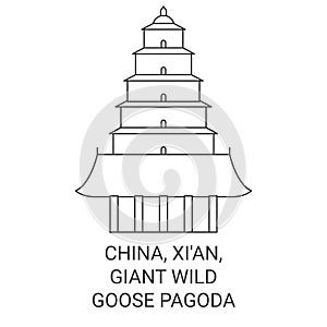 China, Xi'an, Giant Wild Goose Pagoda travel landmark vector illustration