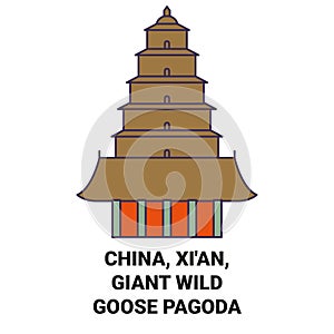 China, Xi'an, Giant Wild Goose Pagoda travel landmark vector illustration