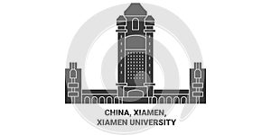 China, Xiamen, Xiamen University travel landmark vector illustration