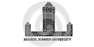 China, Xiamen, Xiamen University, travel landmark vector illustration