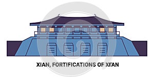 China, Xian, Fortifications Of Xi'an, travel landmark vector illustration