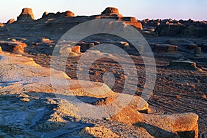 China/Xinjiang: Urho Ghost Castle during sunset