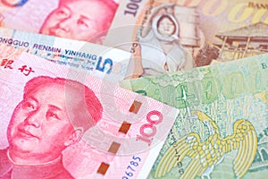 China Yuan Renminbi with Romanian Leu currency. CNY RON RMB China Romania