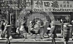 Chinatown New York City Busy Street with Chinese Food Restaurants and Stores