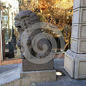 Chinatown`s Dragon Gate, guardian male lion, 3.