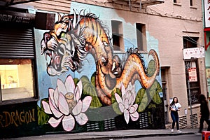 Chinatown, San Francisco, California, USA. Tiger Dragon Mural