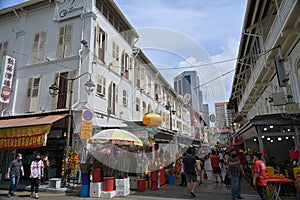 Chinatown Singapore 3 Feb 2021: While shoppers are out buying, the mood is noticeably subdued, with COVID-19 restrictions in place