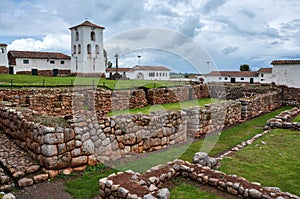 Chinchero Incas ruins along with colonial church, Peru photo