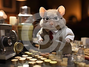 Chinchilla tax accountant with glasses and adding machine