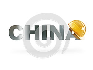 Chine safety helmet, construction helmet on a white background