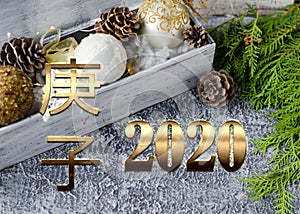 Chineese New Year. Chinese astrological concept. 2020 The Year of the Metal Rat.