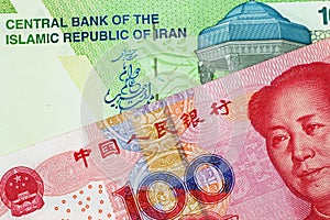 Chinese 100 Yuan Note With An Iranian 10000 Bank Note