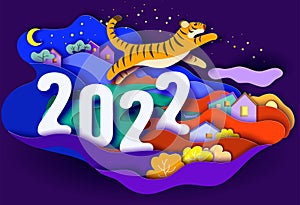 Chinese 2022 New Year of the Tiger greeting card illustration.