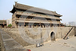 Chinese ancient city wall and gate in Xian city