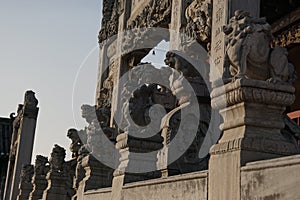 Chinese ancient stone decorated archway in Henan, China.