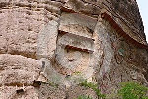 Chinese ancient traditional La Shao temple grotto relief painting in Tianshui Wushan Water Curtain Caves, Gansu China