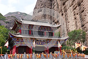 Chinese ancient traditional temple Water Curtain Caves in Tianshui Wushan, Gansu China