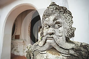 Chinese ancient warrior sculpture in Wat Phra Pathomchedi