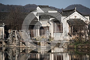 Chinese ancient water village with tradition bridge, culture and life