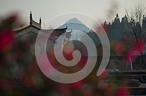 Chinese ancient water village with tradition house, culture and flower