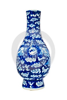Chinese antique blue and white vase, isolate on white background
