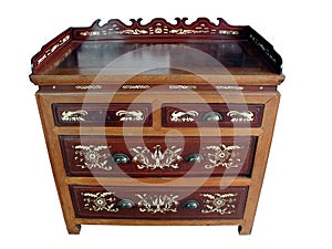 Chinese antique bone-inlay cabinet (isolated)