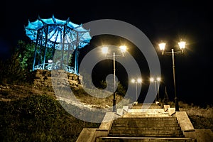 Chinese arbor and stairway at night, Pyatigorsk, Stavropol Krai, Russia