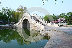 Chinese arch bridge in lake