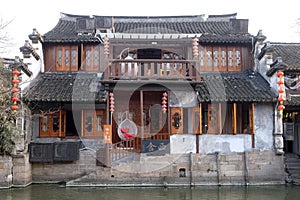 The Chinese architecture, buildings lining the water canals to Xitang town in Zhejiang Province