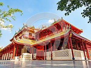 Chinese architecture Color Red and Golden in Bang Pa In Royal Palace Ayutthaya Thailand,Chinese identity