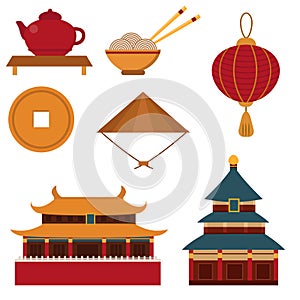 Chinese asian oriental decoration sightseeing festival gold ancient traditional culture vector illustration.