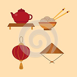 Chinese asian oriental decoration sightseeing festival gold ancient traditional culture vector illustration.