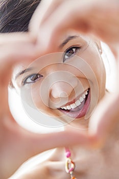 Chinese Asian Woman Girl Hand Heart Finger Frame