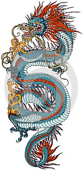 Chinese azure dragon in a vertical orientation