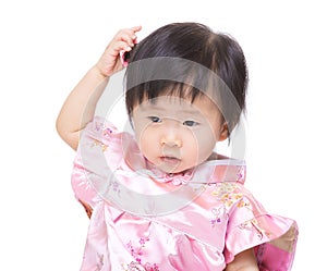 Chinese baby girl feeling confuse