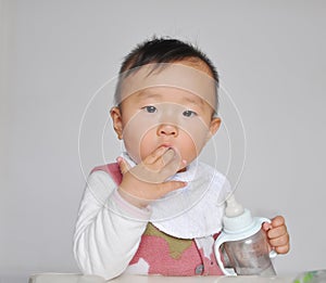 A Chinese baby sucking fingers