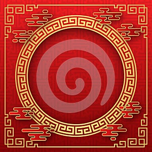 Chinese background, decorative classic festive red background and gold frame, vector