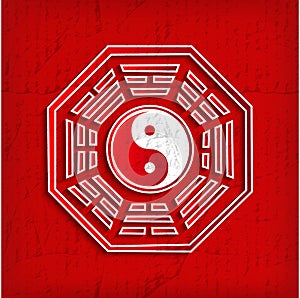 Chinese Bagua symbol on red
