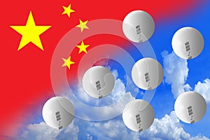 Chinese balloon incident 2023, balloons under in the sky with flag of China, Spy balloon, violation airspace concept